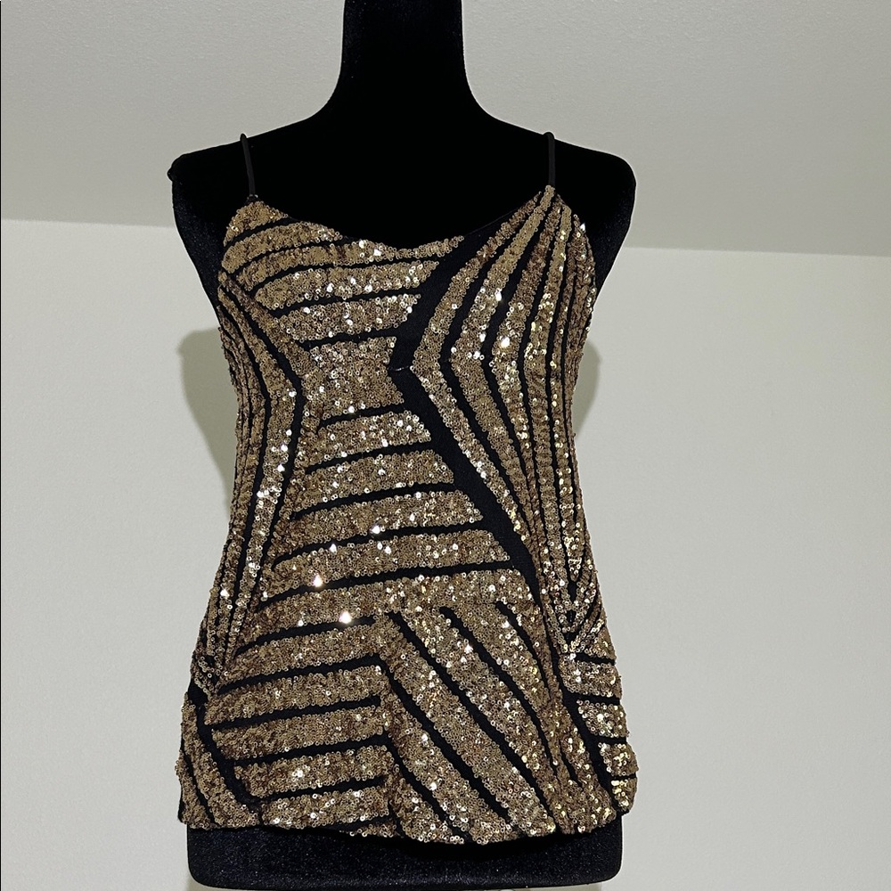 Glittering Gold Sequin Spaghetti-Strap Camisole
